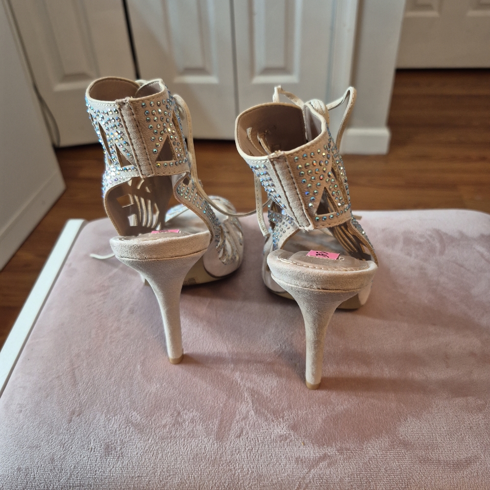 Betsey Johnson Lexx Lace-Up Heels with Rhinestones - Picture 3 of 4